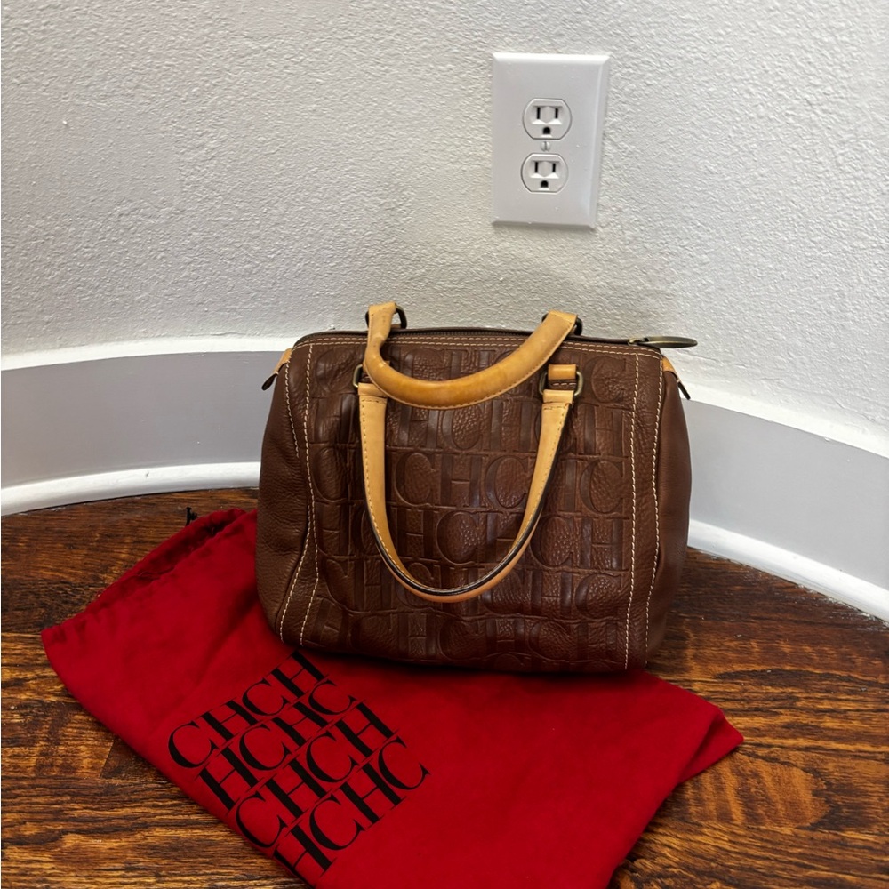 Brown Leather Handbag with Red Dust Bag Carolina herrar